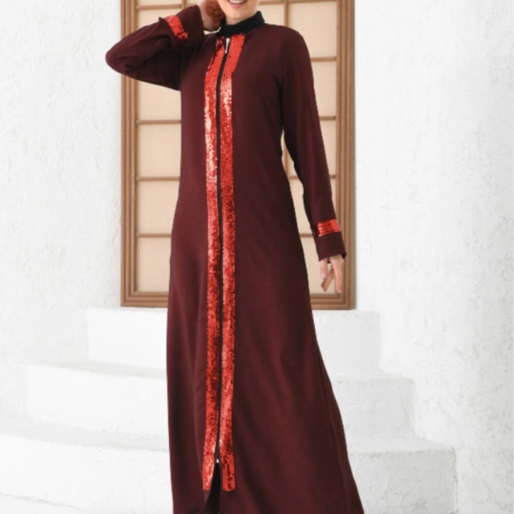 Burgundy - Unlined - Abaya - Filizzade